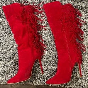 Alba Ricky 7 Fringe Boots in Red